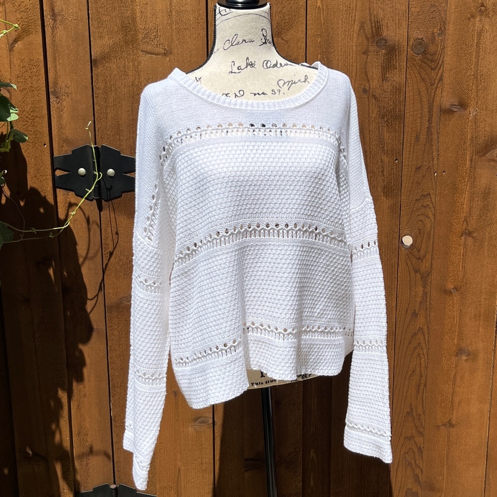 Lucky Brand Long Sleeve White Lightweight Sweater Size L Large
